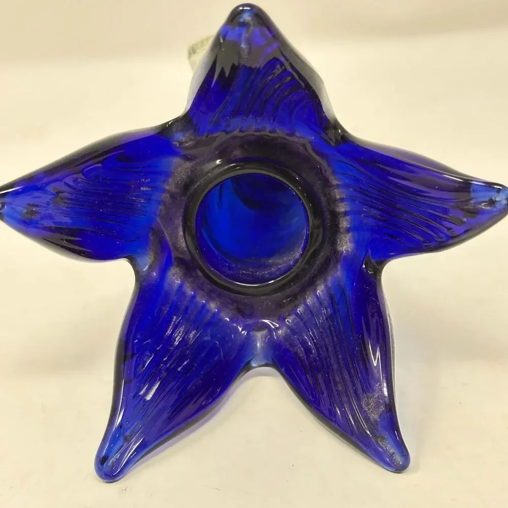 Vintage Cobalt Blue Glass Hanging Wall Pocket Bud Vase Jack in Pulpit Flared Rim